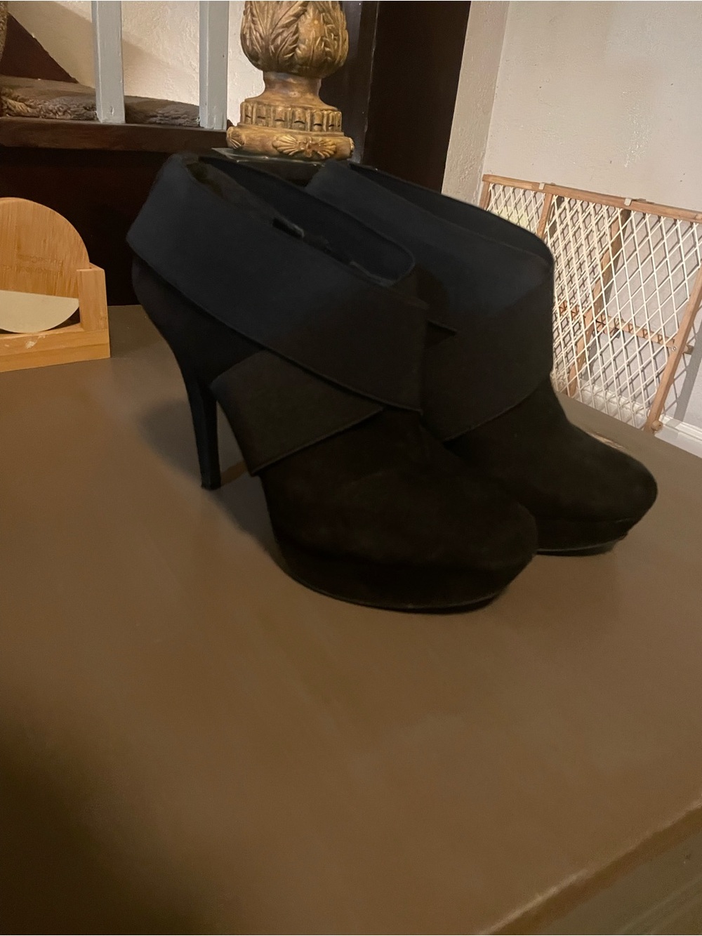 Women's Black Suede High-Heel Ankle Booties with Fold-Over Cuff